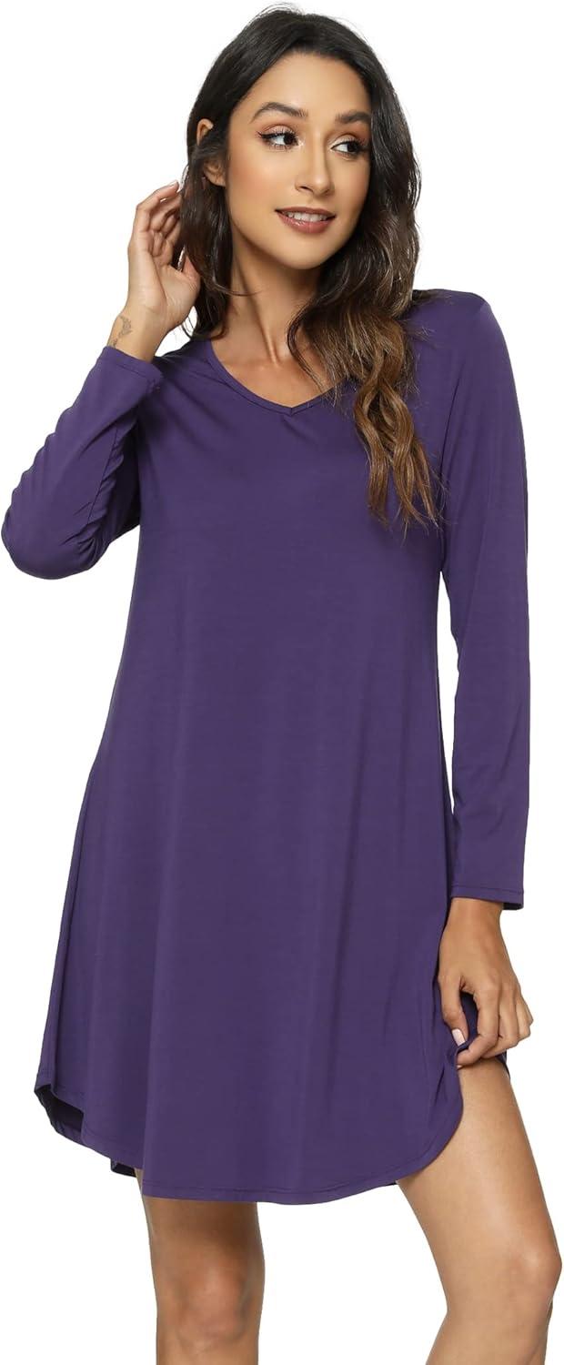 imageGYS Womens Bamboo Viscose Nightgown Super Soft Lightweight Night Shirts for SleepingCrewneck Purple