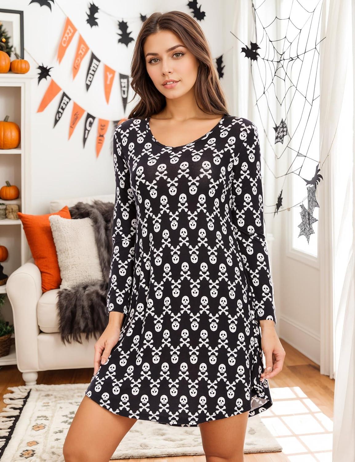 imageGYS Womens Bamboo Viscose Nightgown Super Soft Lightweight Night Shirts for SleepingCrewneck Skulls
