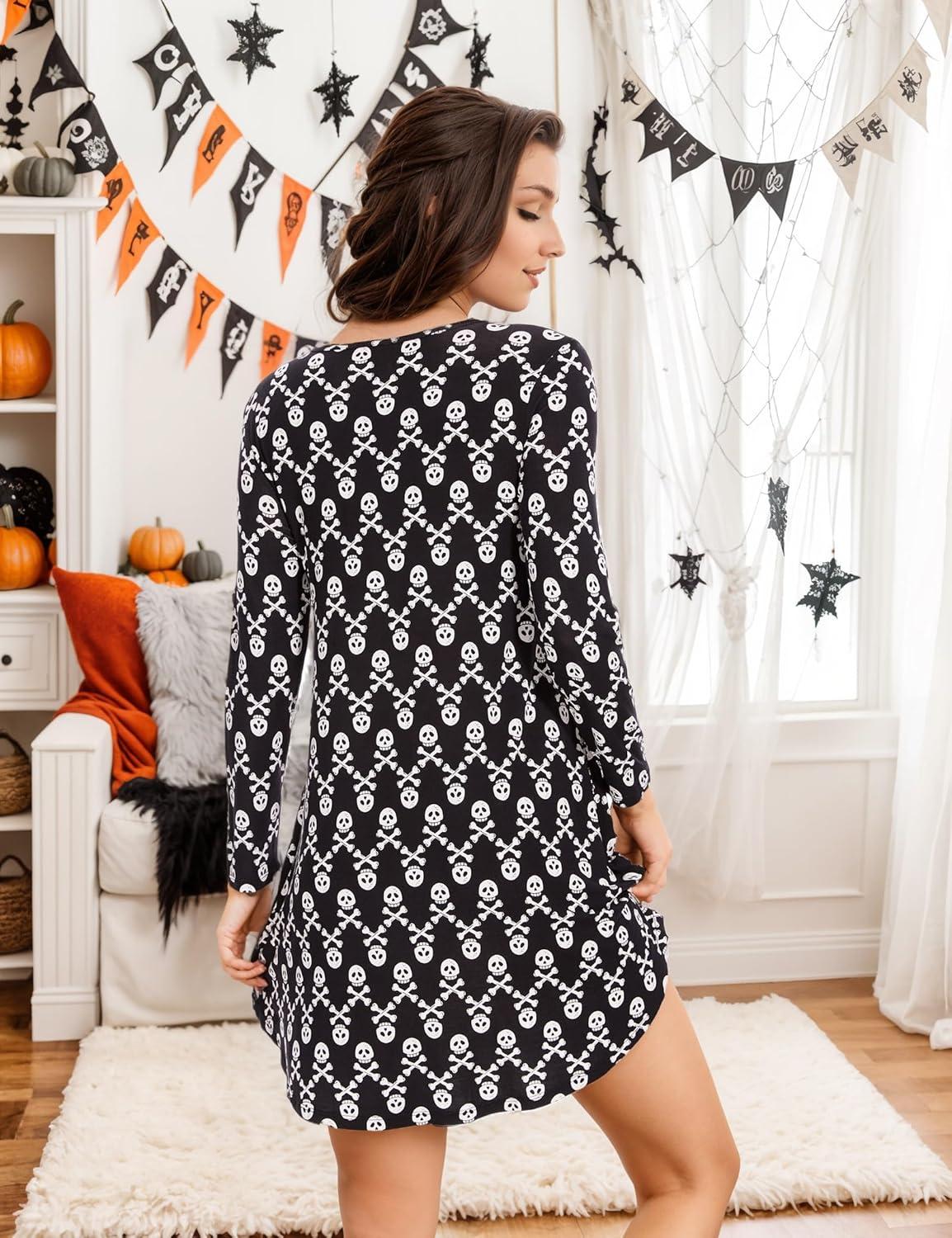 imageGYS Womens Bamboo Viscose Nightgown Super Soft Lightweight Night Shirts for SleepingCrewneck Skulls