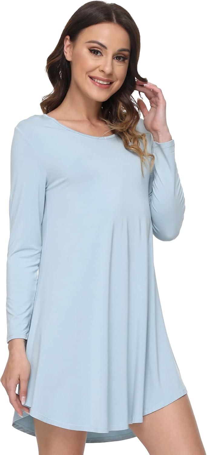 imageGYS Womens Bamboo Viscose Nightgown Super Soft Lightweight Night Shirts for SleepingCrewneck Sterling Blue