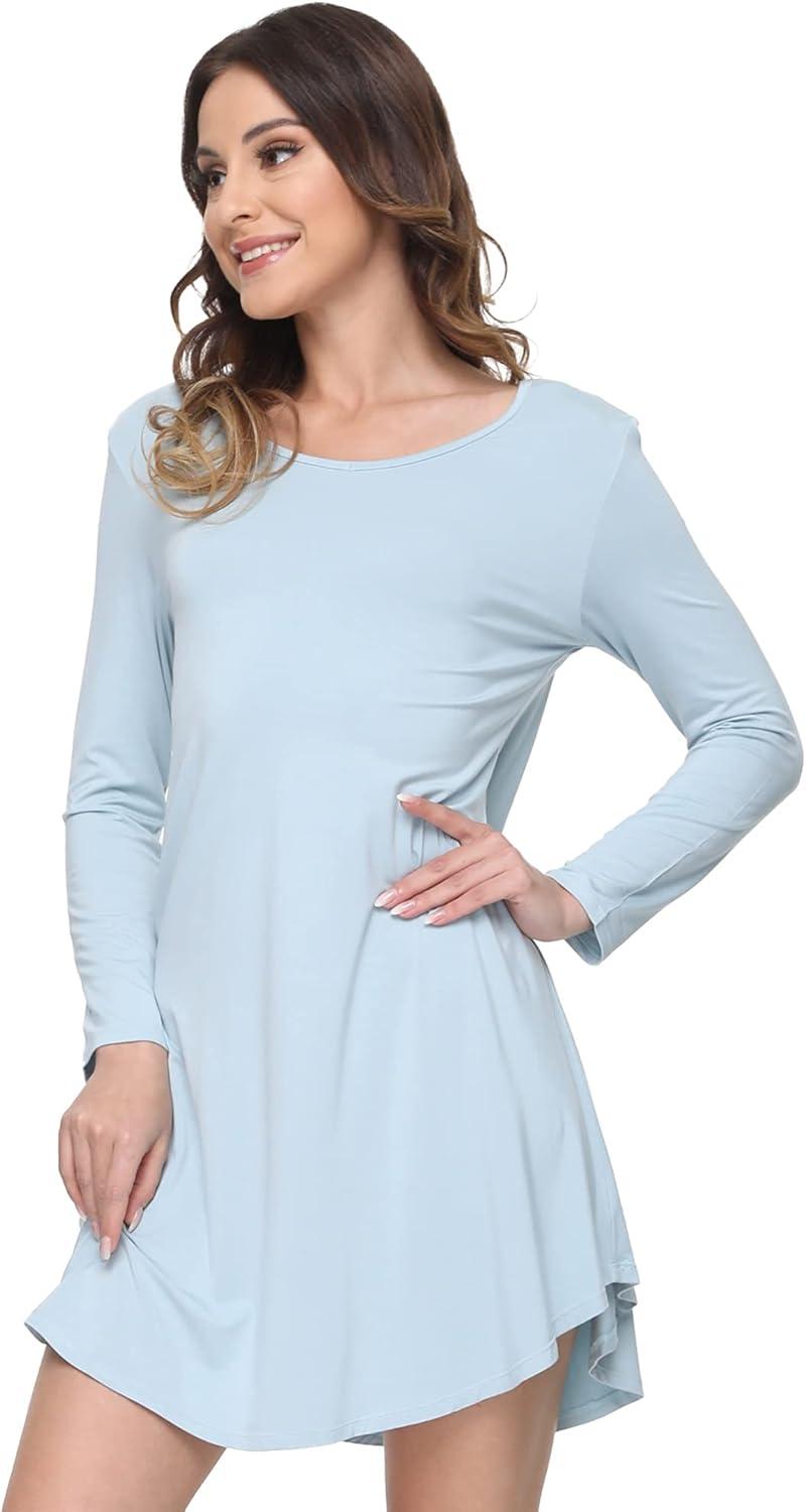 imageGYS Womens Bamboo Viscose Nightgown Super Soft Lightweight Night Shirts for SleepingCrewneck Sterling Blue