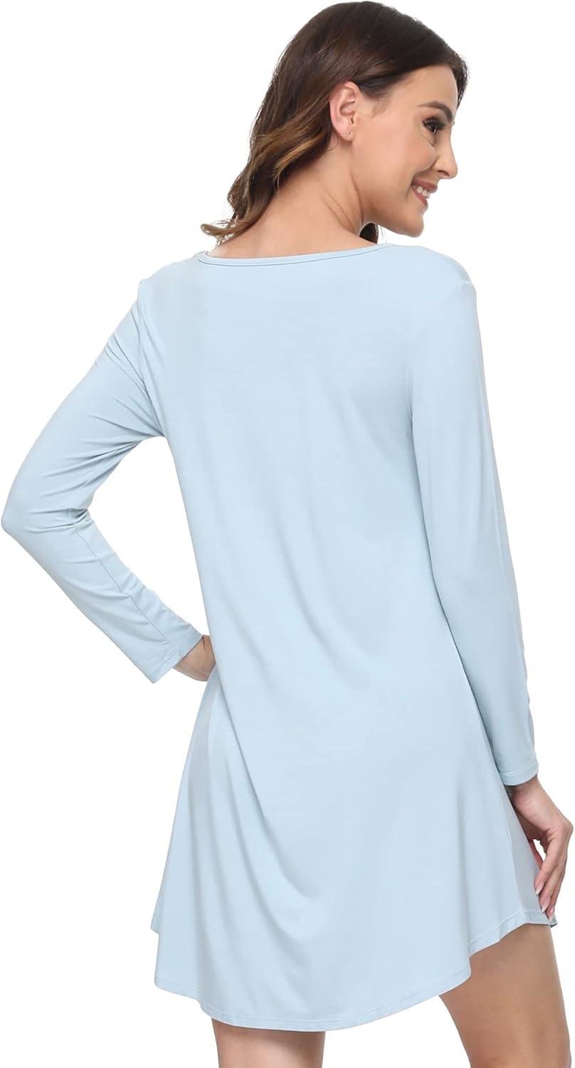 imageGYS Womens Bamboo Viscose Nightgown Super Soft Lightweight Night Shirts for SleepingCrewneck Sterling Blue