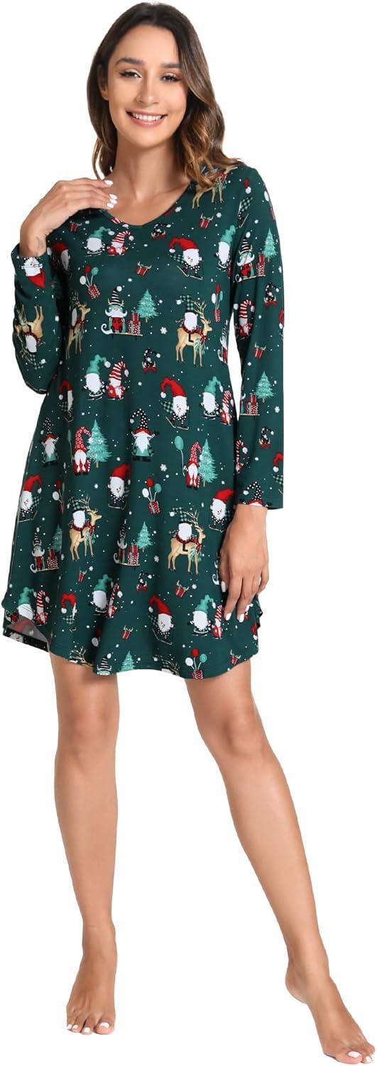 imageGYS Womens Bamboo Viscose Nightgown Super Soft Lightweight Night Shirts for SleepingCrewneckChristmas Green