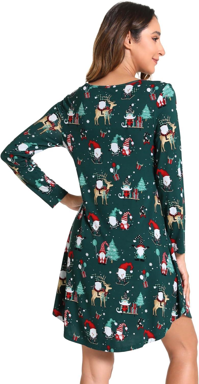 imageGYS Womens Bamboo Viscose Nightgown Super Soft Lightweight Night Shirts for SleepingCrewneckChristmas Green