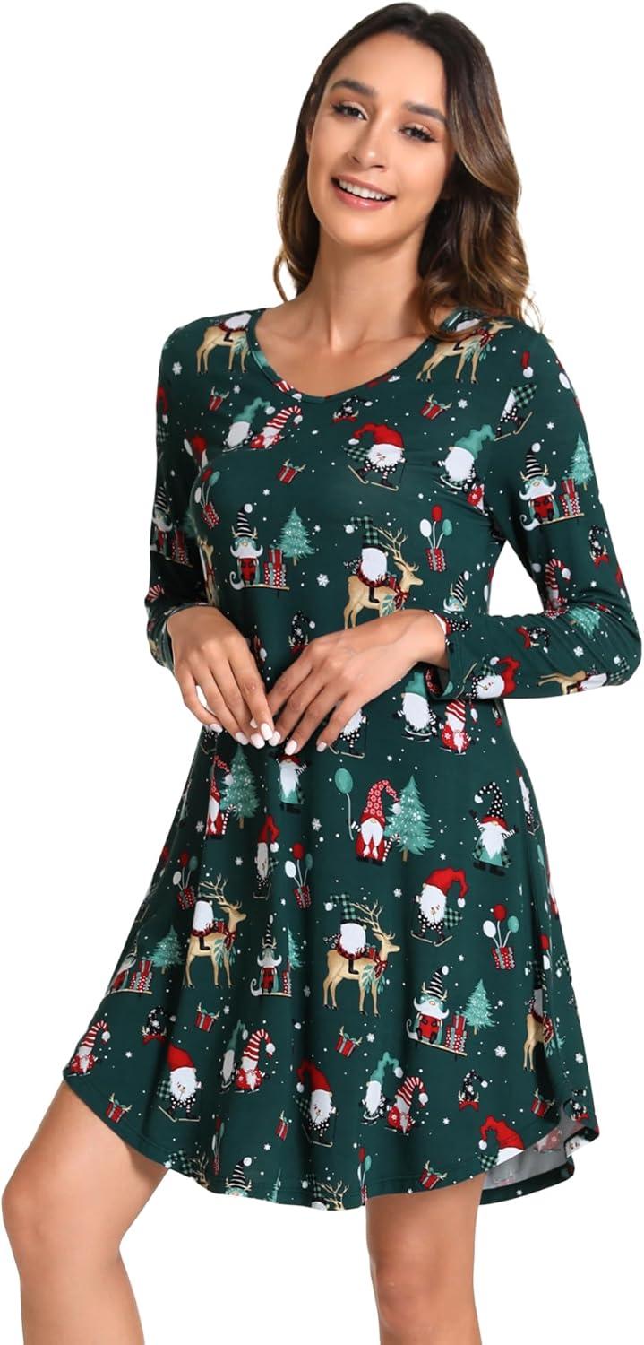 imageGYS Womens Bamboo Viscose Nightgown Super Soft Lightweight Night Shirts for SleepingCrewneckChristmas Green