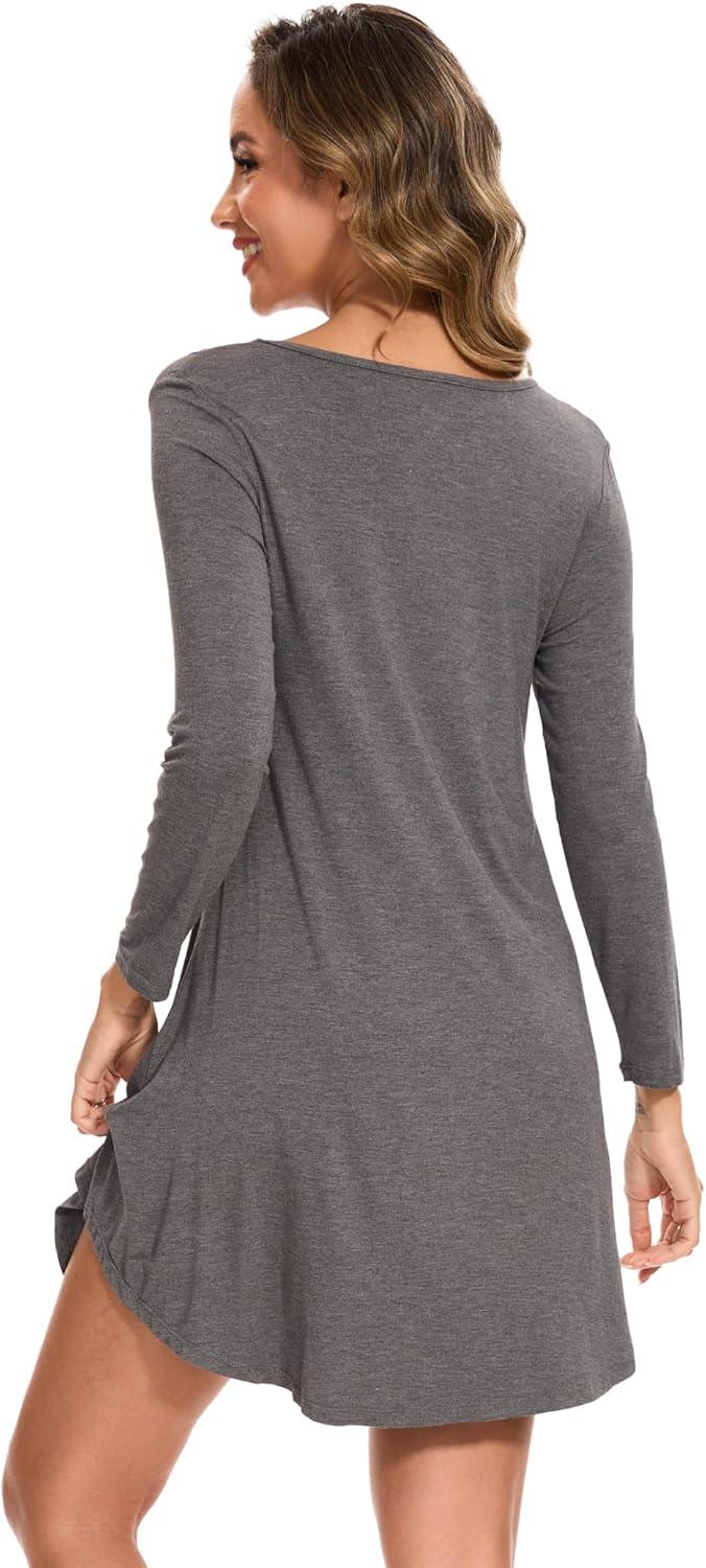 imageGYS Womens Bamboo Viscose Nightgown Super Soft Lightweight Night Shirts for SleepingCrewneckDark Heather Grey