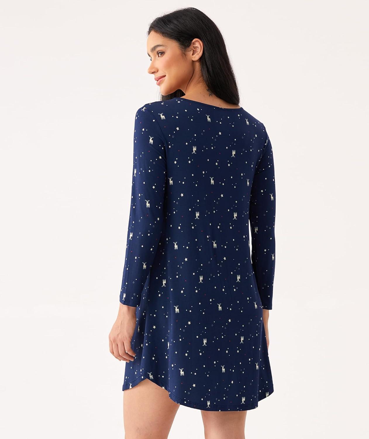 imageGYS Womens Bamboo Viscose Nightgown Super Soft Lightweight Night Shirts for SleepingCrewneckNavy Elk