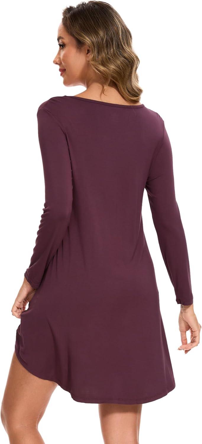 imageGYS Womens Bamboo Viscose Nightgown Super Soft Lightweight Night Shirts for SleepingCrewneckPrune Purple