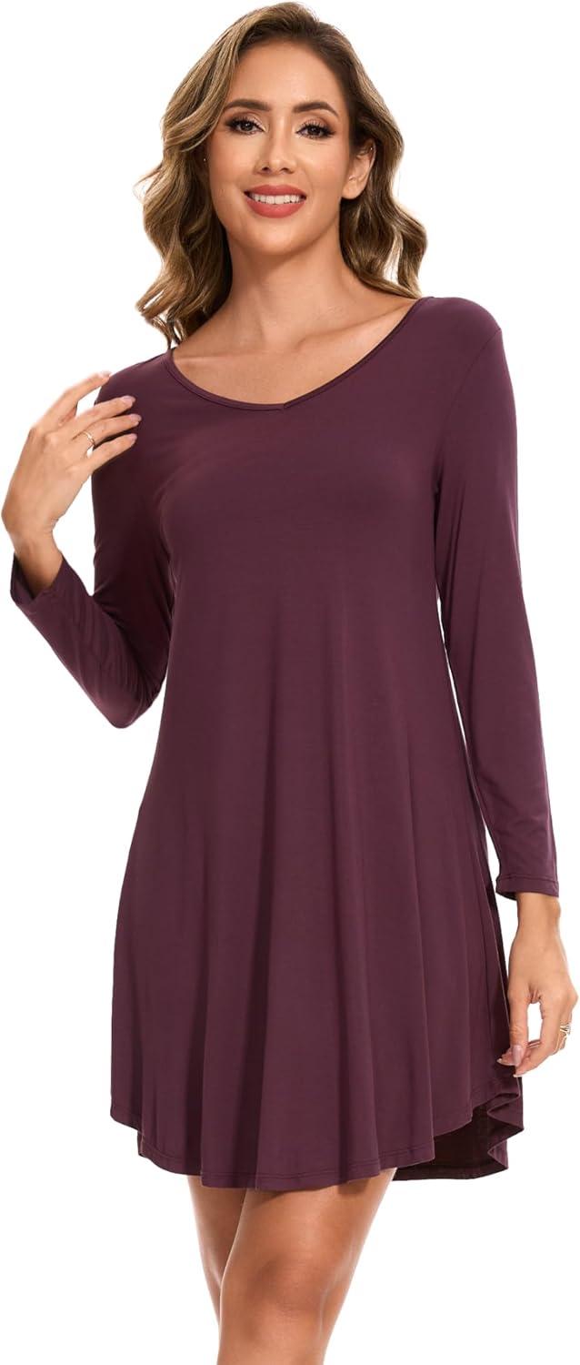 imageGYS Womens Bamboo Viscose Nightgown Super Soft Lightweight Night Shirts for SleepingCrewneckPrune Purple