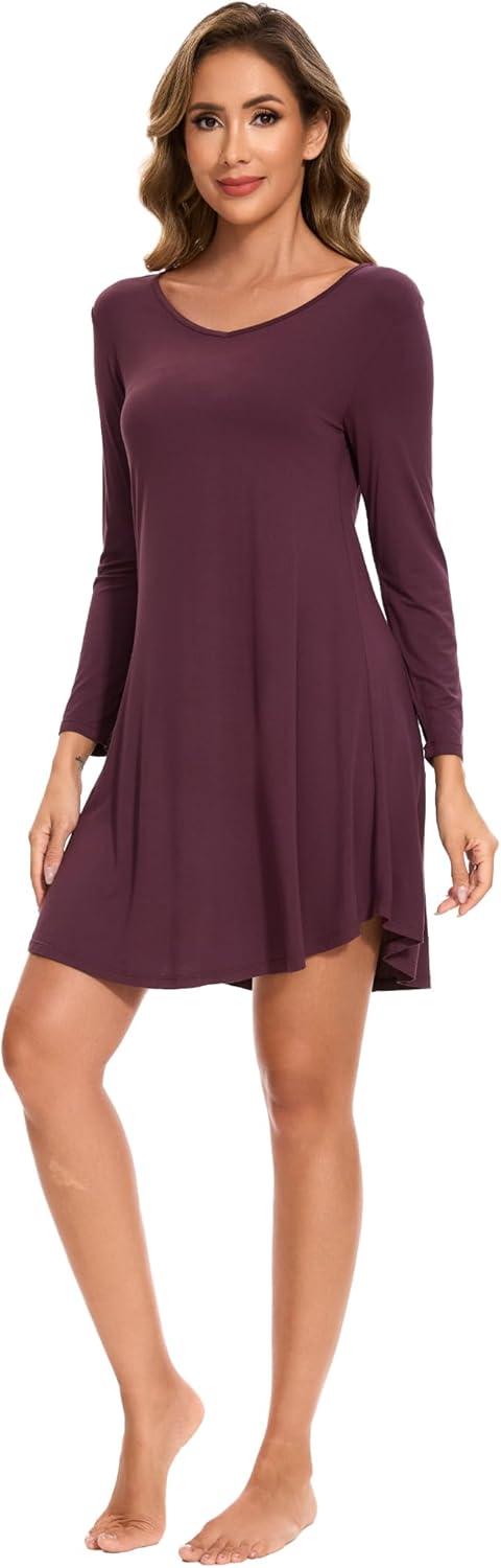 imageGYS Womens Bamboo Viscose Nightgown Super Soft Lightweight Night Shirts for SleepingCrewneckPrune Purple