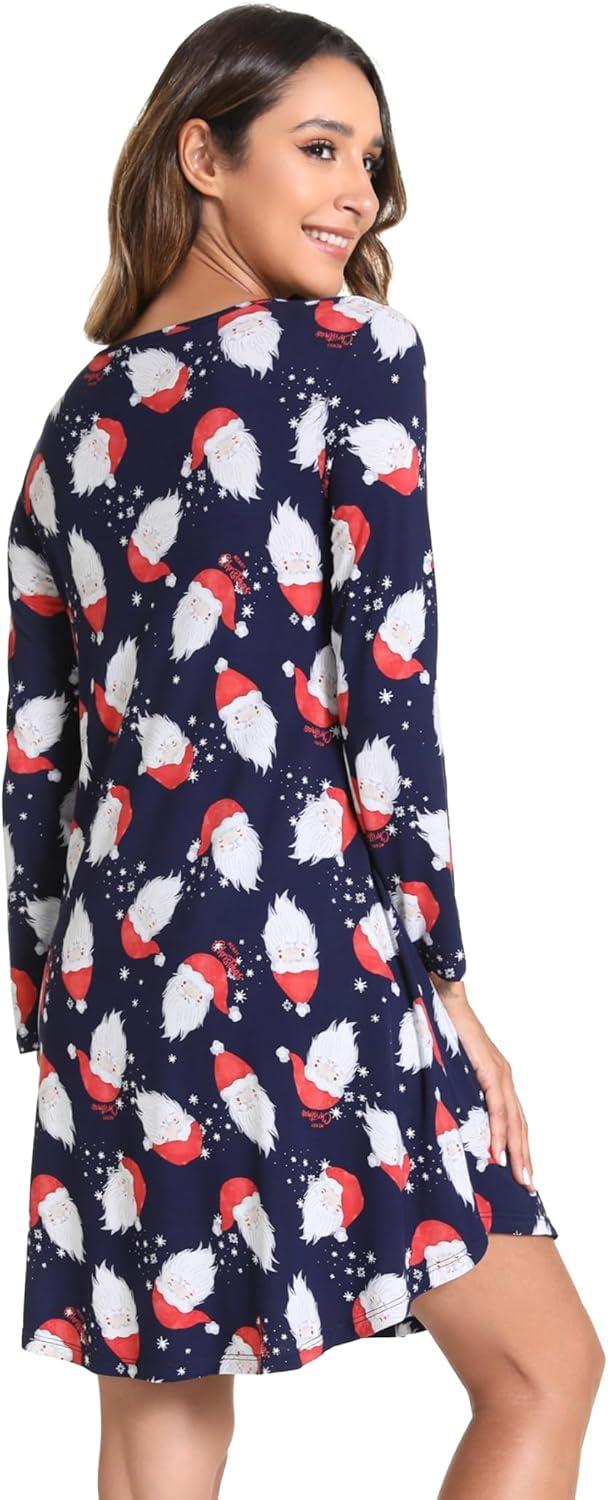 imageGYS Womens Bamboo Viscose Nightgown Super Soft Lightweight Night Shirts for SleepingCrewneckSanta Claus Navy