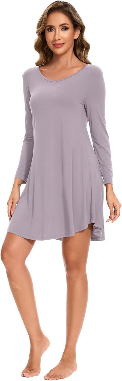imageGYS Womens Bamboo Viscose Nightgown Super Soft Lightweight Night Shirts for SleepingCrewneckViolet