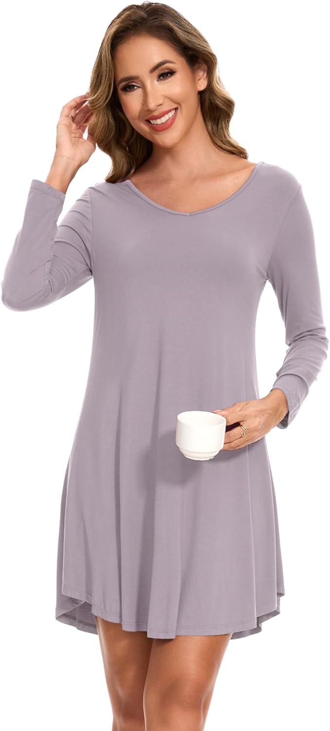 imageGYS Womens Bamboo Viscose Nightgown Super Soft Lightweight Night Shirts for SleepingCrewneckViolet