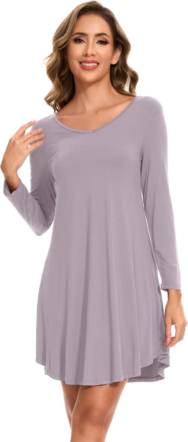 imageGYS Womens Bamboo Viscose Nightgown Super Soft Lightweight Night Shirts for SleepingCrewneckViolet