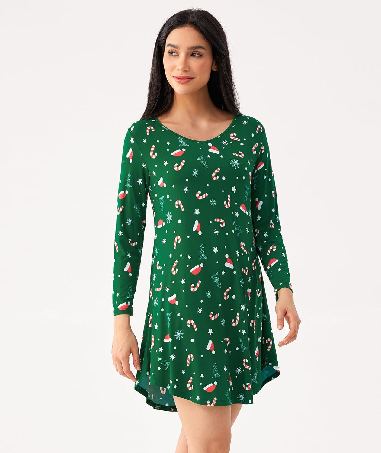imageGYS Womens Bamboo Viscose Nightgown Super Soft Lightweight Night Shirts for SleepingCrewneckXmas Green