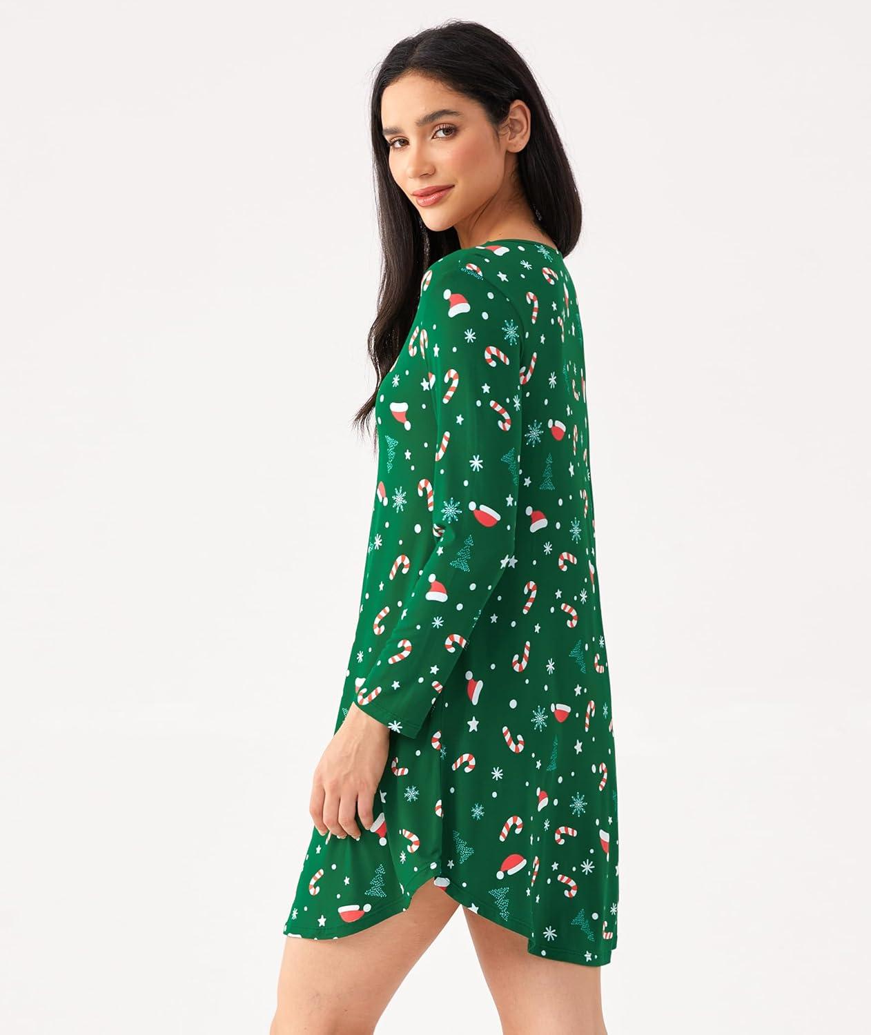 imageGYS Womens Bamboo Viscose Nightgown Super Soft Lightweight Night Shirts for SleepingCrewneckXmas Green