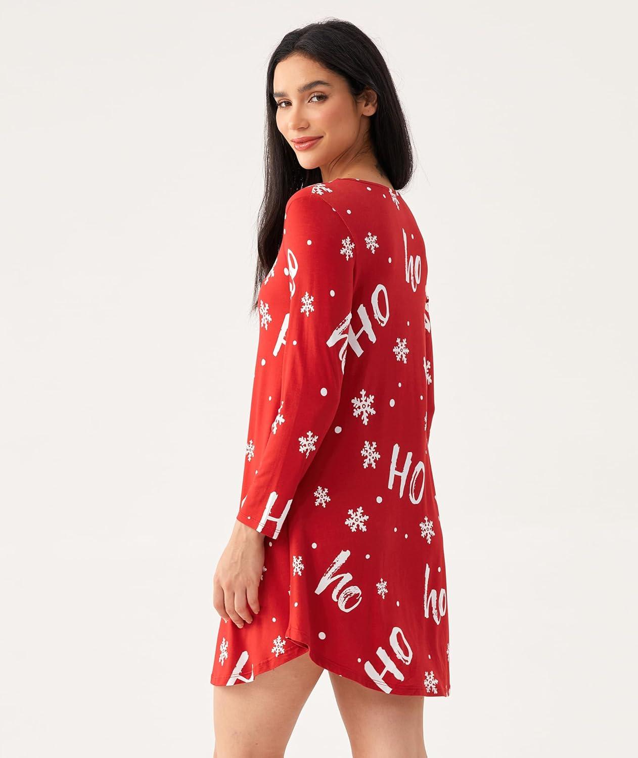 imageGYS Womens Bamboo Viscose Nightgown Super Soft Lightweight Night Shirts for SleepingCrewneckXmas Red