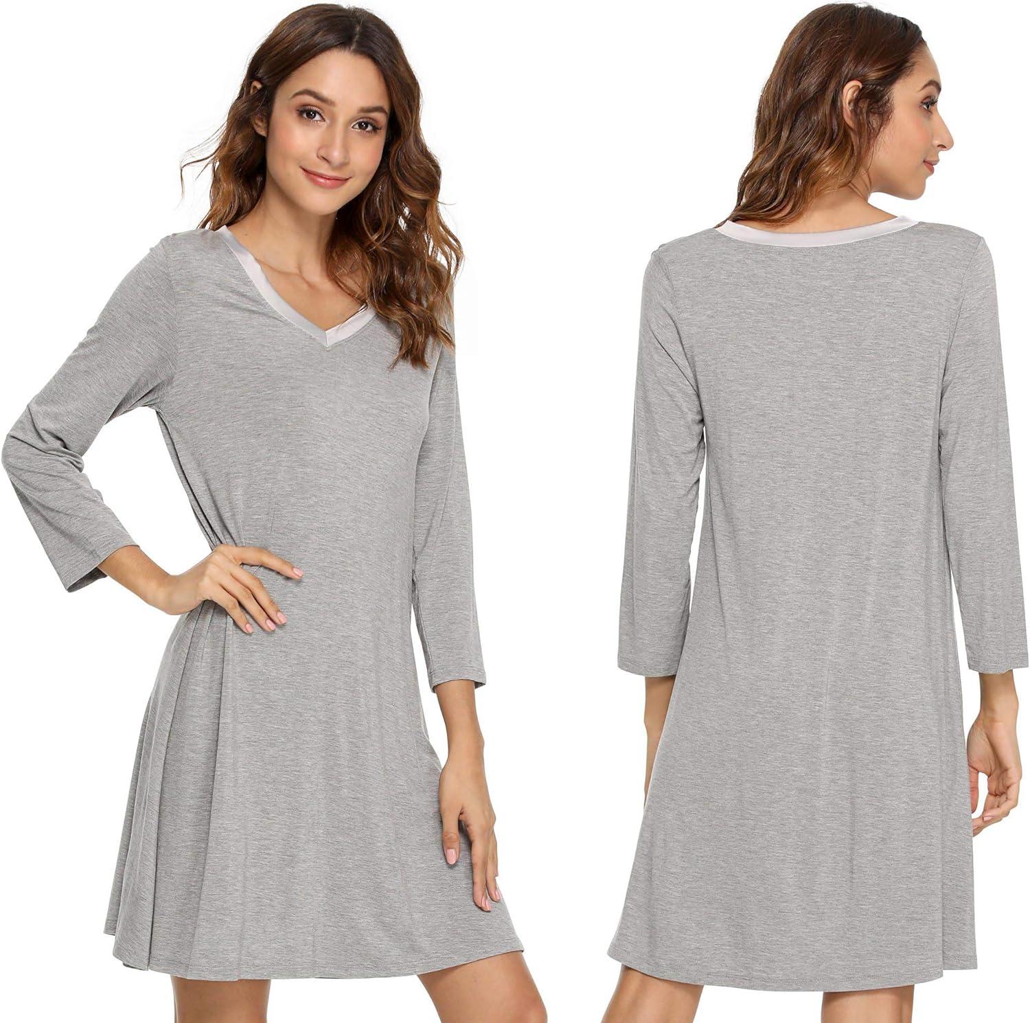 imageGYS Womens Bamboo Viscose Nightgown Super Soft Lightweight Night Shirts for SleepingHeather Grey