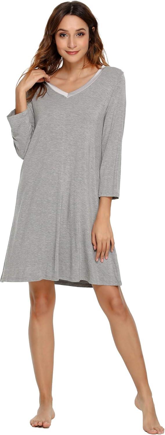 imageGYS Womens Bamboo Viscose Nightgown Super Soft Lightweight Night Shirts for SleepingHeather Grey