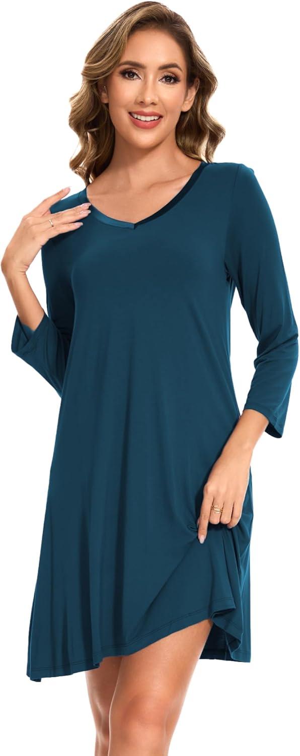 imageGYS Womens Bamboo Viscose Nightgown Super Soft Lightweight Night Shirts for SleepingLyons Blue