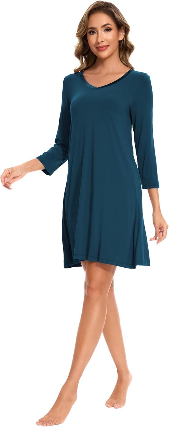 imageGYS Womens Bamboo Viscose Nightgown Super Soft Lightweight Night Shirts for SleepingLyons Blue