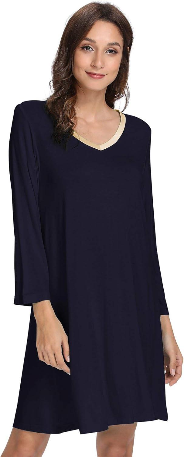 imageGYS Womens Bamboo Viscose Nightgown Super Soft Lightweight Night Shirts for SleepingNavy