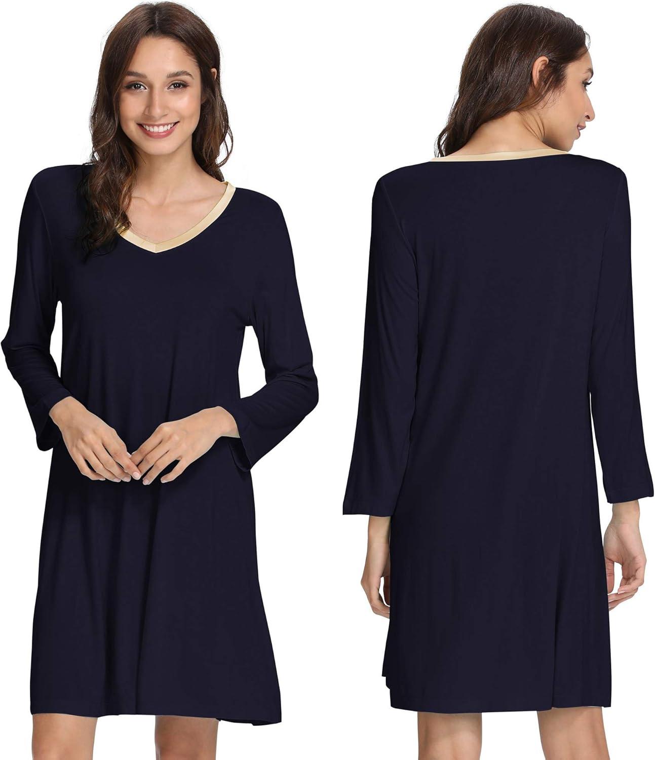 imageGYS Womens Bamboo Viscose Nightgown Super Soft Lightweight Night Shirts for SleepingNavy