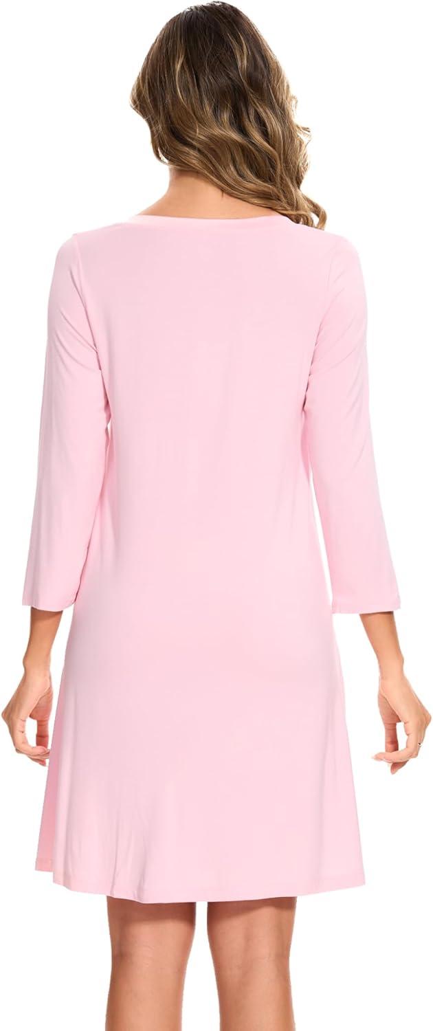 imageGYS Womens Bamboo Viscose Nightgown Super Soft Lightweight Night Shirts for SleepingPink
