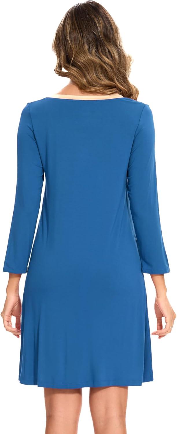 imageGYS Womens Bamboo Viscose Nightgown Super Soft Lightweight Night Shirts for SleepingPrussian Blue