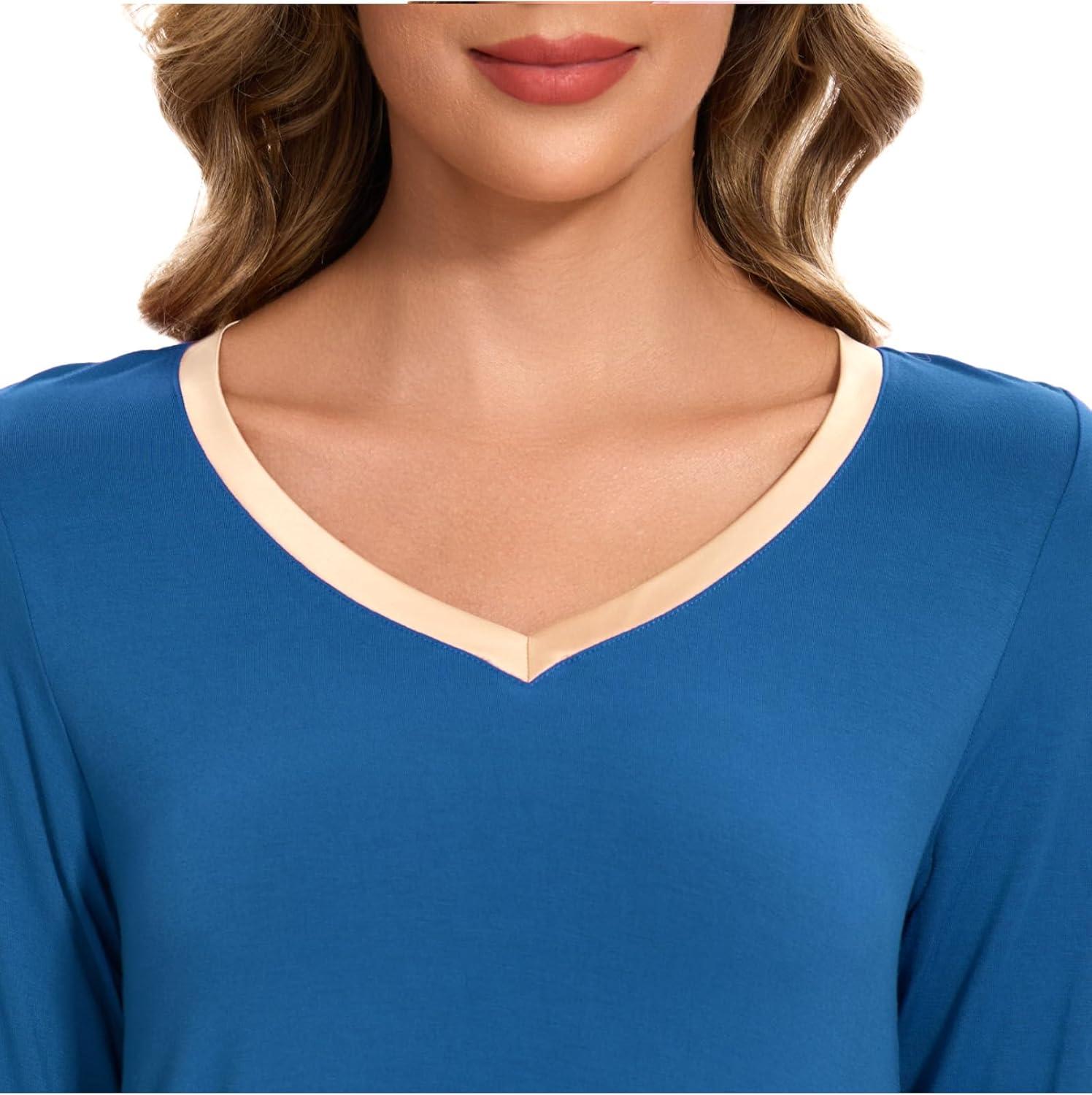 imageGYS Womens Bamboo Viscose Nightgown Super Soft Lightweight Night Shirts for SleepingPrussian Blue