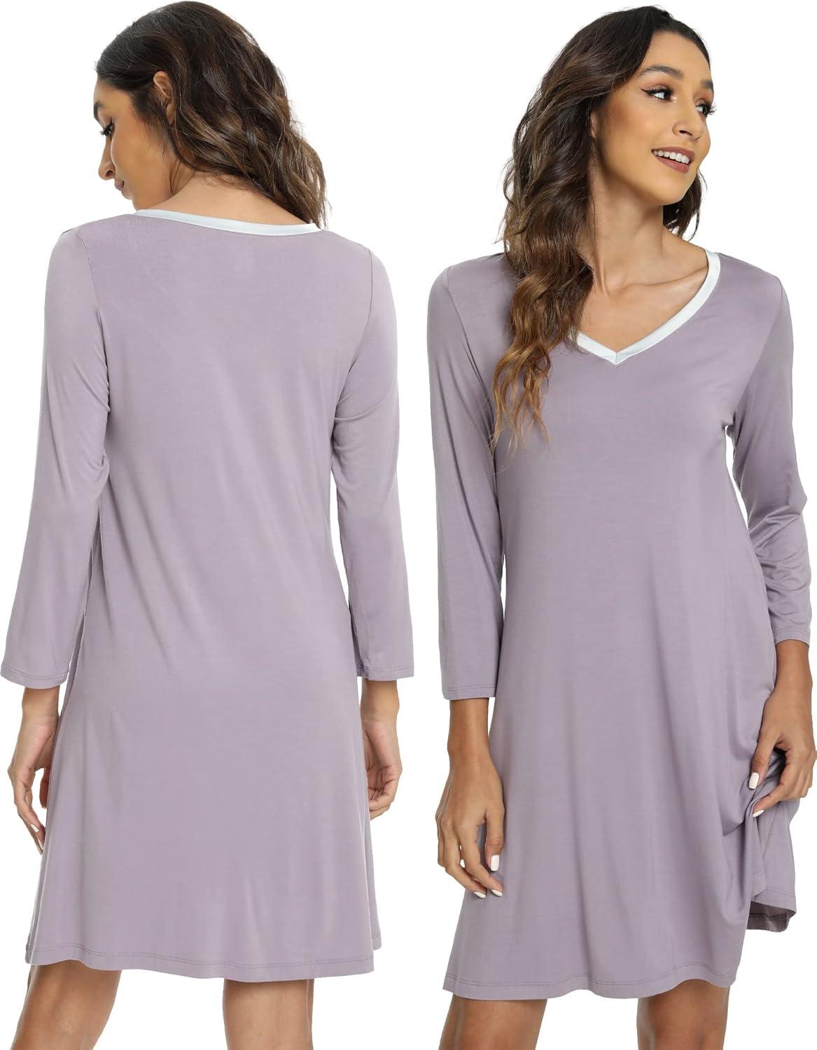 imageGYS Womens Bamboo Viscose Nightgown Super Soft Lightweight Night Shirts for SleepingViolet
