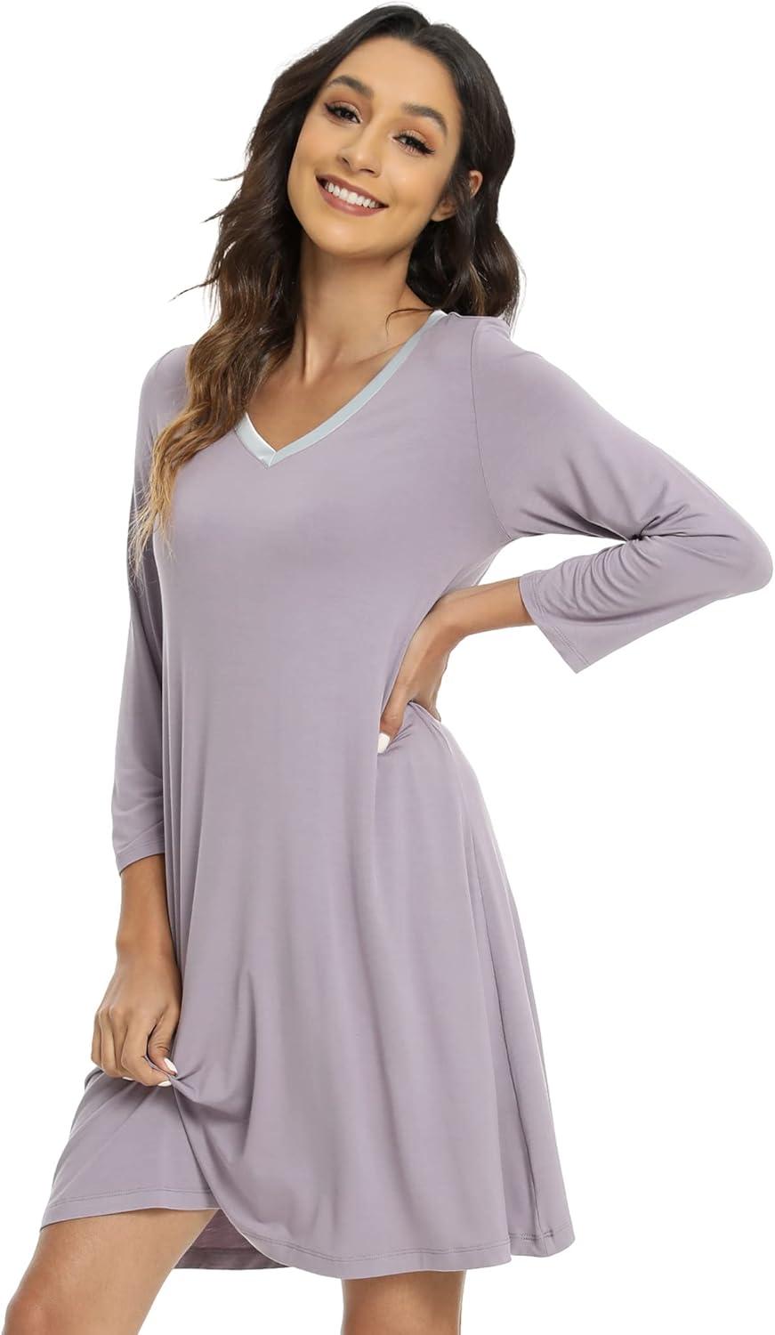 imageGYS Womens Bamboo Viscose Nightgown Super Soft Lightweight Night Shirts for SleepingViolet