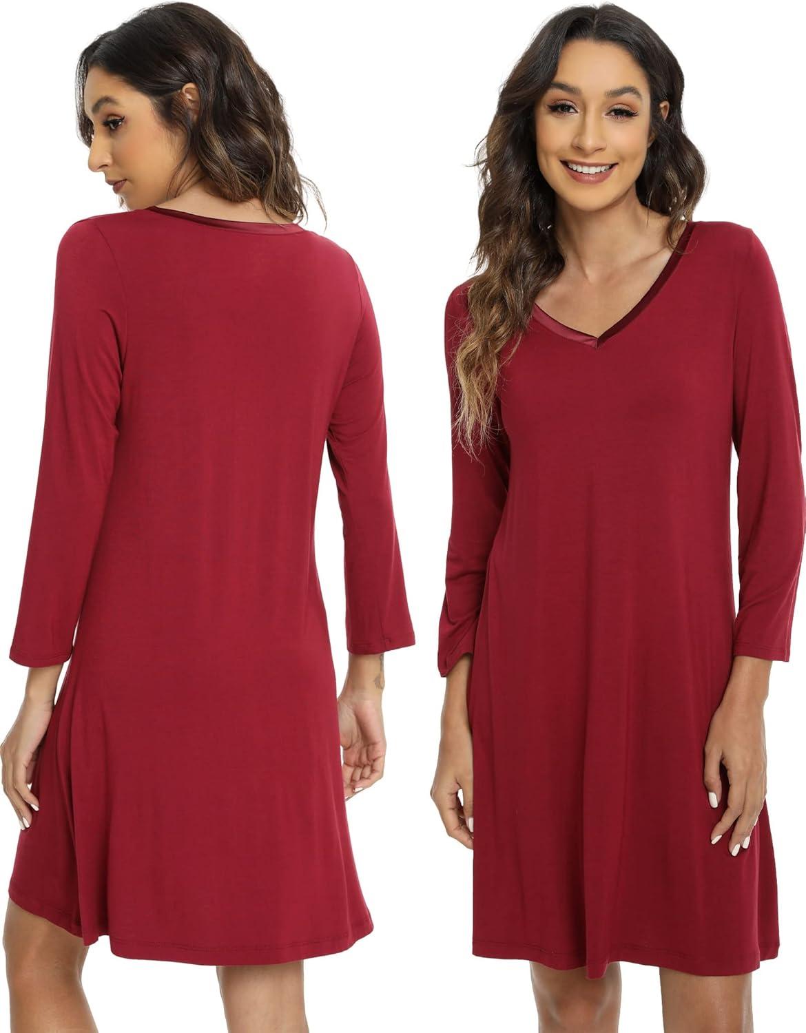 imageGYS Womens Bamboo Viscose Nightgown Super Soft Lightweight Night Shirts for SleepingWine