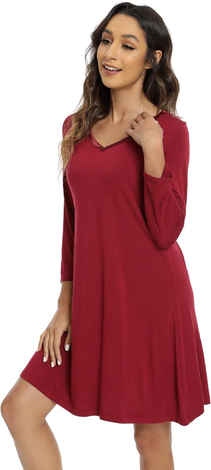 imageGYS Womens Bamboo Viscose Nightgown Super Soft Lightweight Night Shirts for SleepingWine