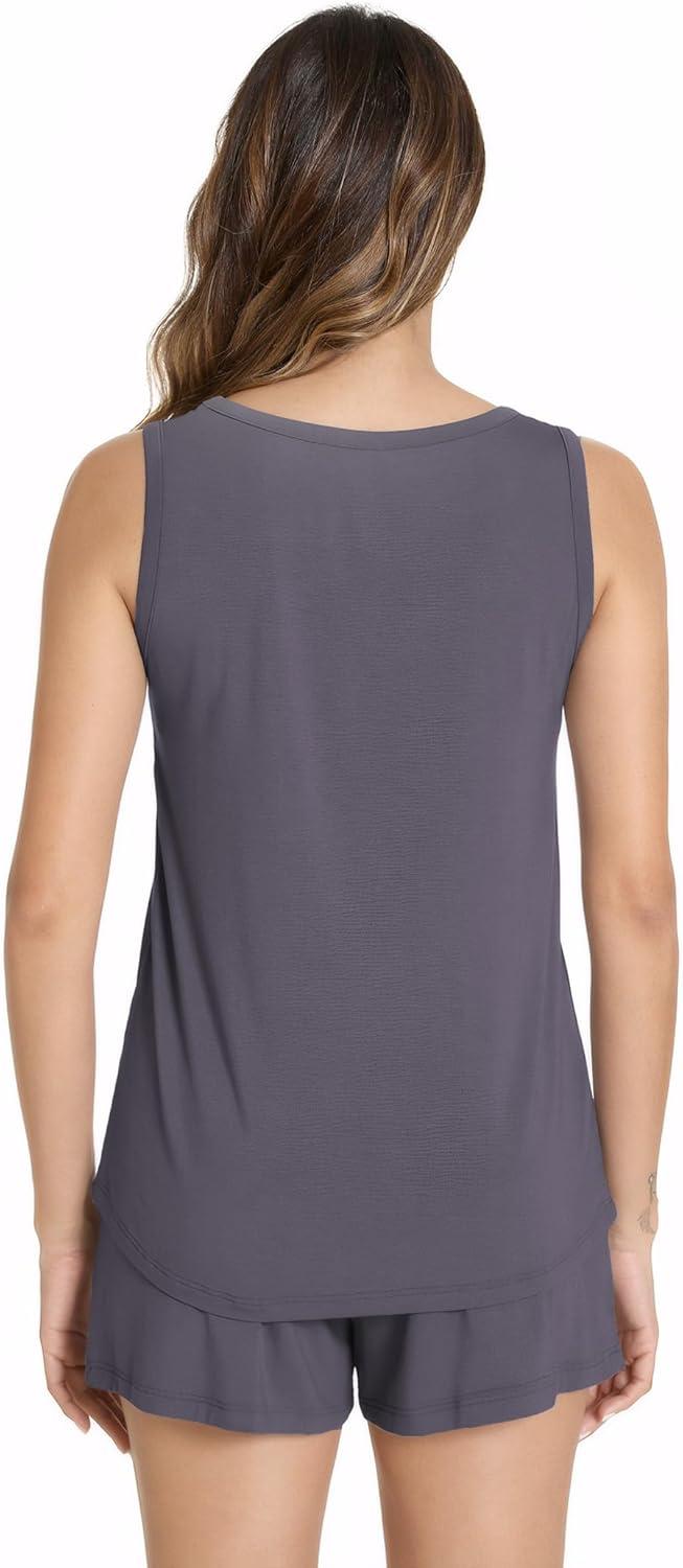 imageGYS Womens Bamboo Viscose Pajamas Set Sleeveless Tank Top and Sleep Shorts Summer Pjs Lightweight Cooling SleepwearDark Grey