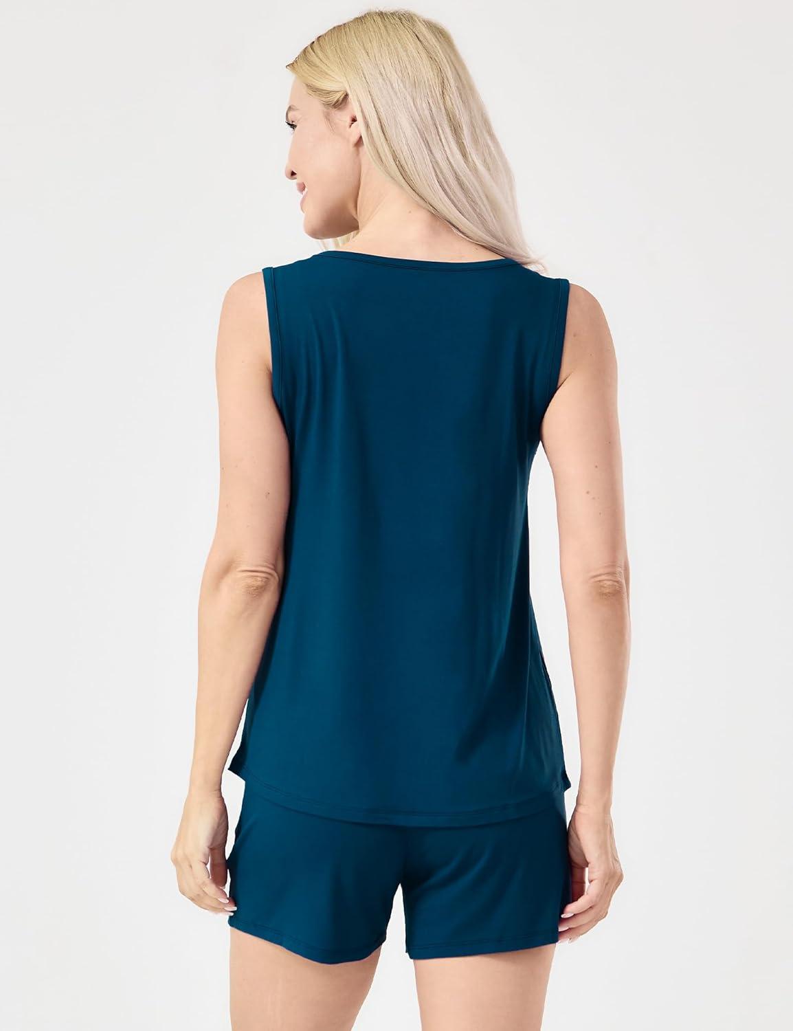 imageGYS Womens Bamboo Viscose Pajamas Set Sleeveless Tank Top and Sleep Shorts Summer Pjs Lightweight Cooling SleepwearInk Blue