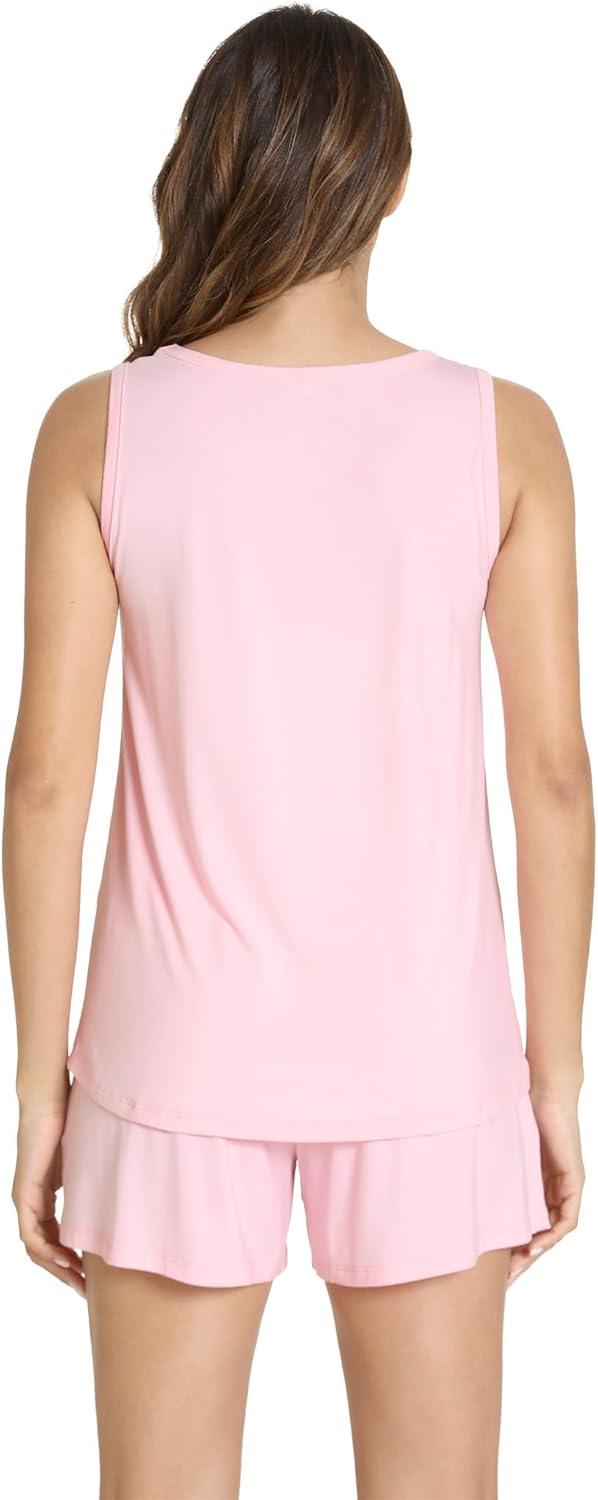 imageGYS Womens Bamboo Viscose Pajamas Set Sleeveless Tank Top and Sleep Shorts Summer Pjs Lightweight Cooling SleepwearPink