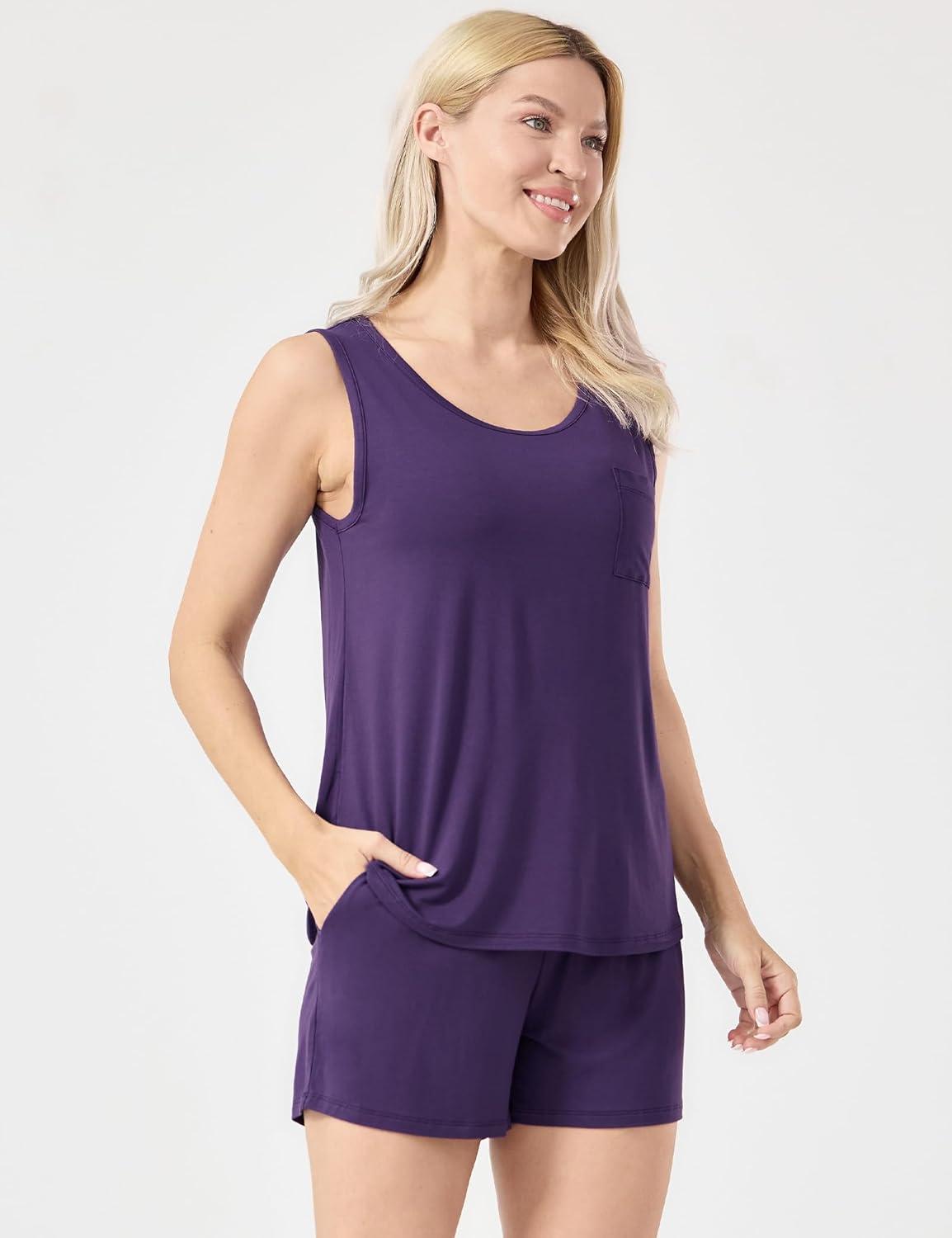 imageGYS Womens Bamboo Viscose Pajamas Set Sleeveless Tank Top and Sleep Shorts Summer Pjs Lightweight Cooling SleepwearPurple
