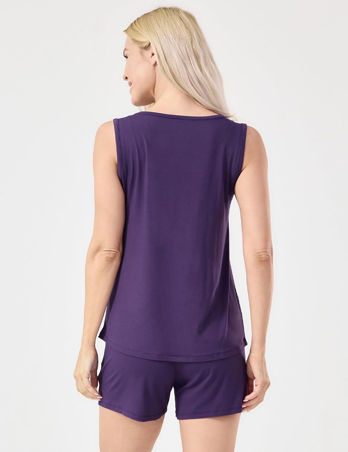 imageGYS Womens Bamboo Viscose Pajamas Set Sleeveless Tank Top and Sleep Shorts Summer Pjs Lightweight Cooling SleepwearPurple