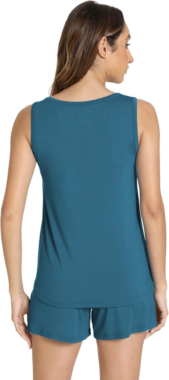 imageGYS Womens Bamboo Viscose Pajamas Set Sleeveless Tank Top and Sleep Shorts Summer Pjs Lightweight Cooling SleepwearTeal Blue