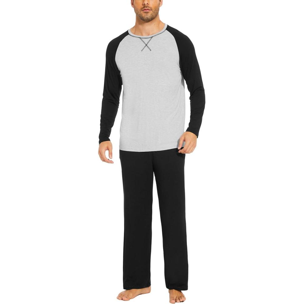 imageGYS Bamboo Viscose Mens Pajama Sets Long Sleeve 2 Piece Lounge Set with PocketsBlack