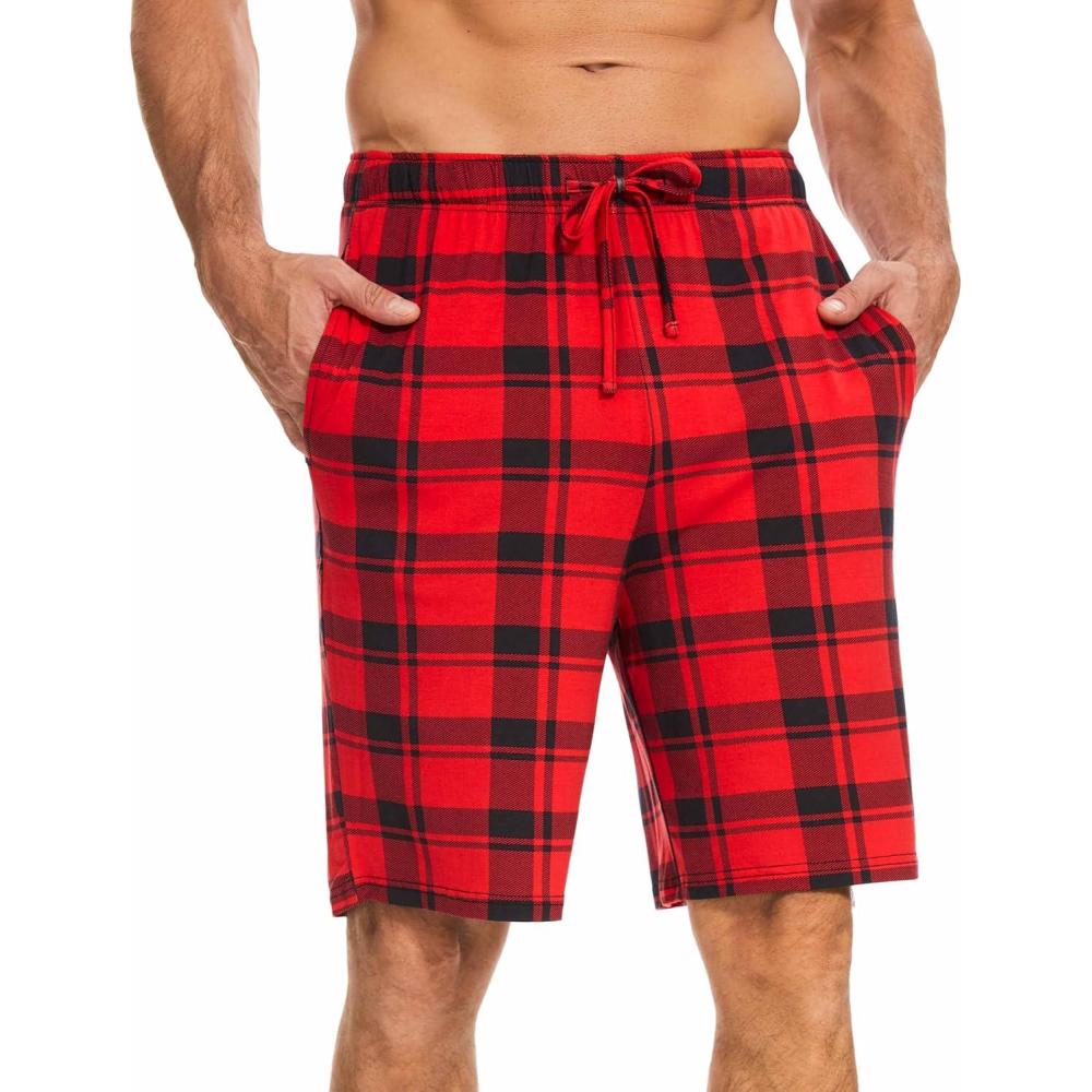 imageGYS Mens Bamboo Viscose Shorts Soft Pajama Shorts with Pockets MoistureWicking Casual Shorts Loungewear Sleep BottomsBuffalo Plaid