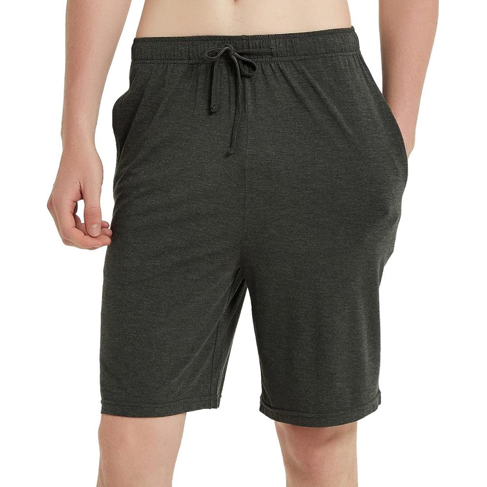 imageGYS Mens Bamboo Viscose Shorts Soft Pajama Shorts with Pockets MoistureWicking Casual Shorts Loungewear Sleep BottomsDark Heather Grey