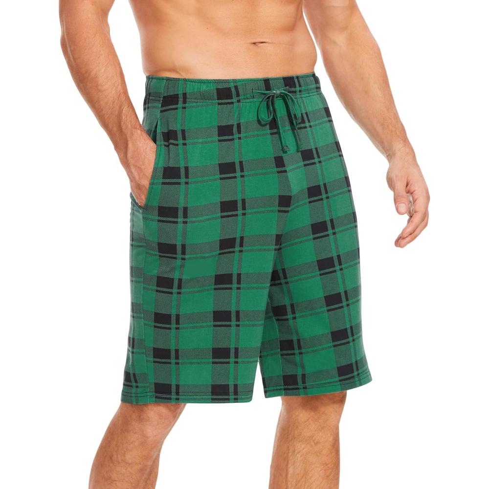 imageGYS Mens Bamboo Viscose Shorts Soft Pajama Shorts with Pockets MoistureWicking Casual Shorts Loungewear Sleep BottomsGreen Plaid