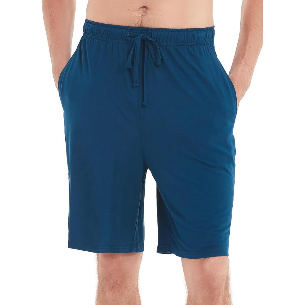 imageGYS Mens Bamboo Viscose Shorts Soft Pajama Shorts with Pockets MoistureWicking Casual Shorts Loungewear Sleep BottomsInk Blue