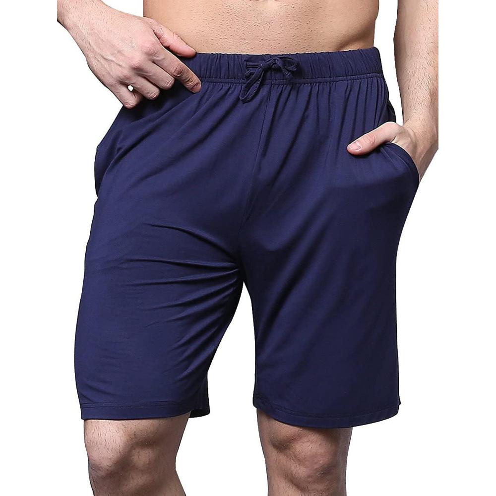 imageGYS Mens Bamboo Viscose Shorts Soft Pajama Shorts with Pockets MoistureWicking Casual Shorts Loungewear Sleep BottomsNavy