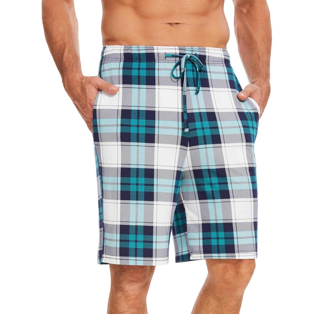 imageGYS Mens Bamboo Viscose Shorts Soft Pajama Shorts with Pockets MoistureWicking Casual Shorts Loungewear Sleep BottomsWhite Green Plaid