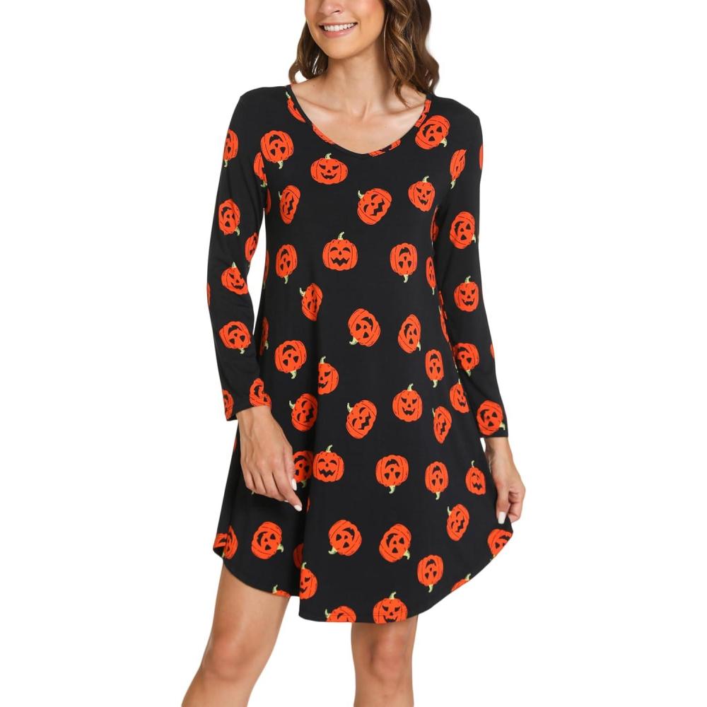 imageGYS Womens Bamboo Viscose Nightgown Super Soft Lightweight Night Shirts for SleepingCrewneck Pumpkin
