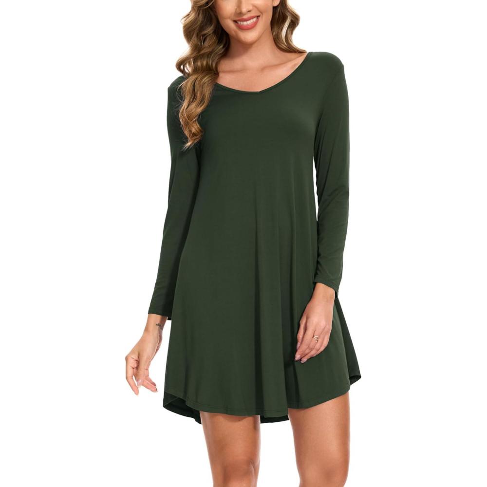 imageGYS Womens Bamboo Viscose Nightgown Super Soft Lightweight Night Shirts for SleepingCrewneckDeep Green