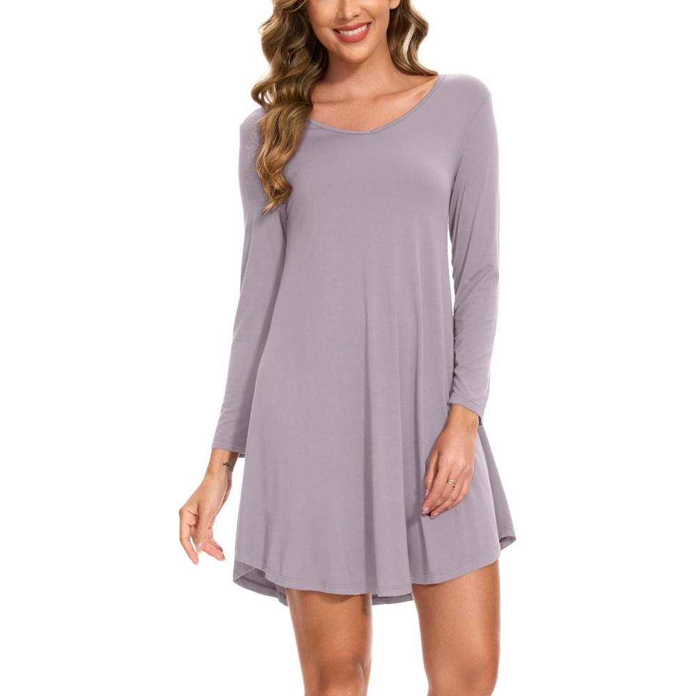imageGYS Womens Bamboo Viscose Nightgown Super Soft Lightweight Night Shirts for SleepingCrewneckViolet